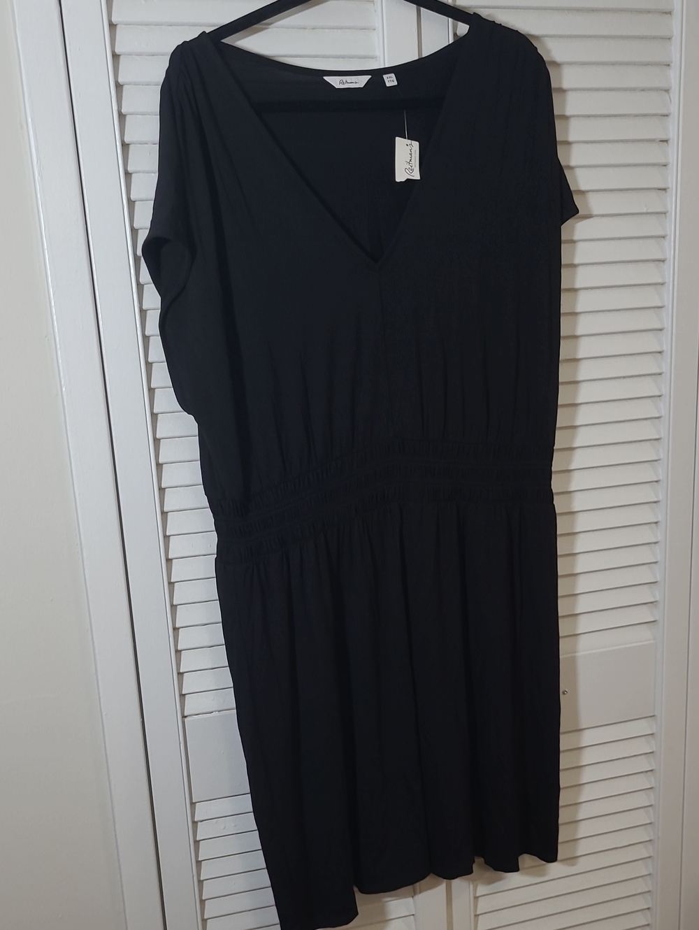 Reitmans Black V-Neck Midi Dress with Elastic Waist